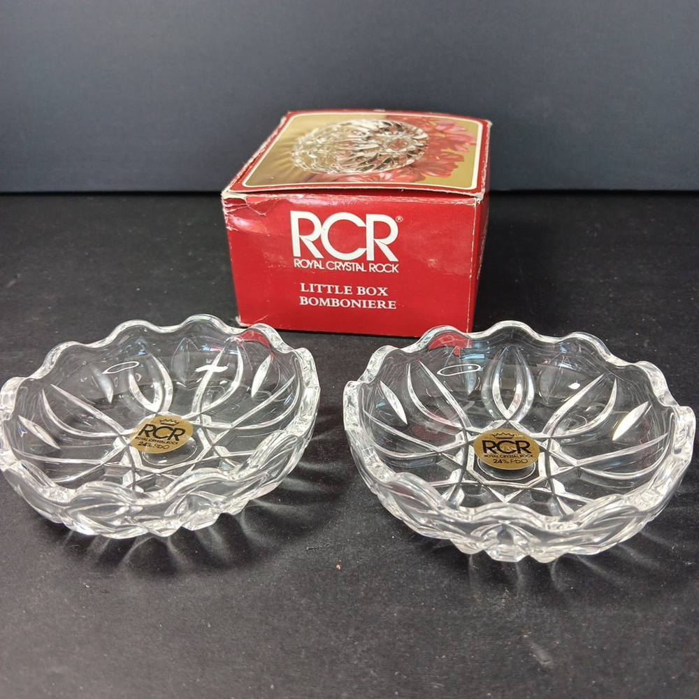 Royal Crystal Rock RCR Lead Crystal Anyuse Trinket Box Set Made In Italy